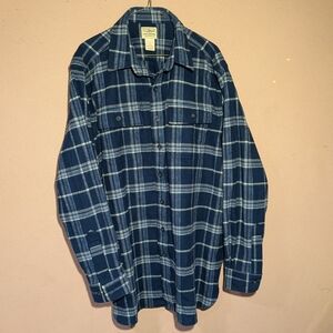 L.L. Bean Men’s Chamois Cloth Flannel Royal Blue Plaid Shirt Sz L-Tall 277982
